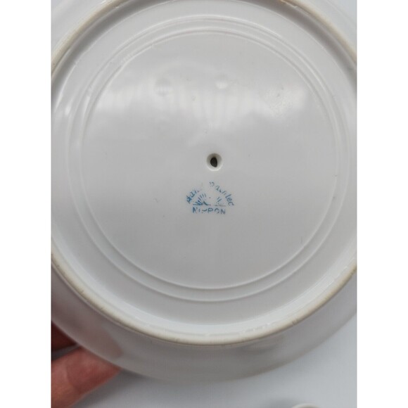 VTG Nippon Hand Painted Sugar Bowl w Attached Under Plate & Spoon Floral Design - Picture 7 of 12